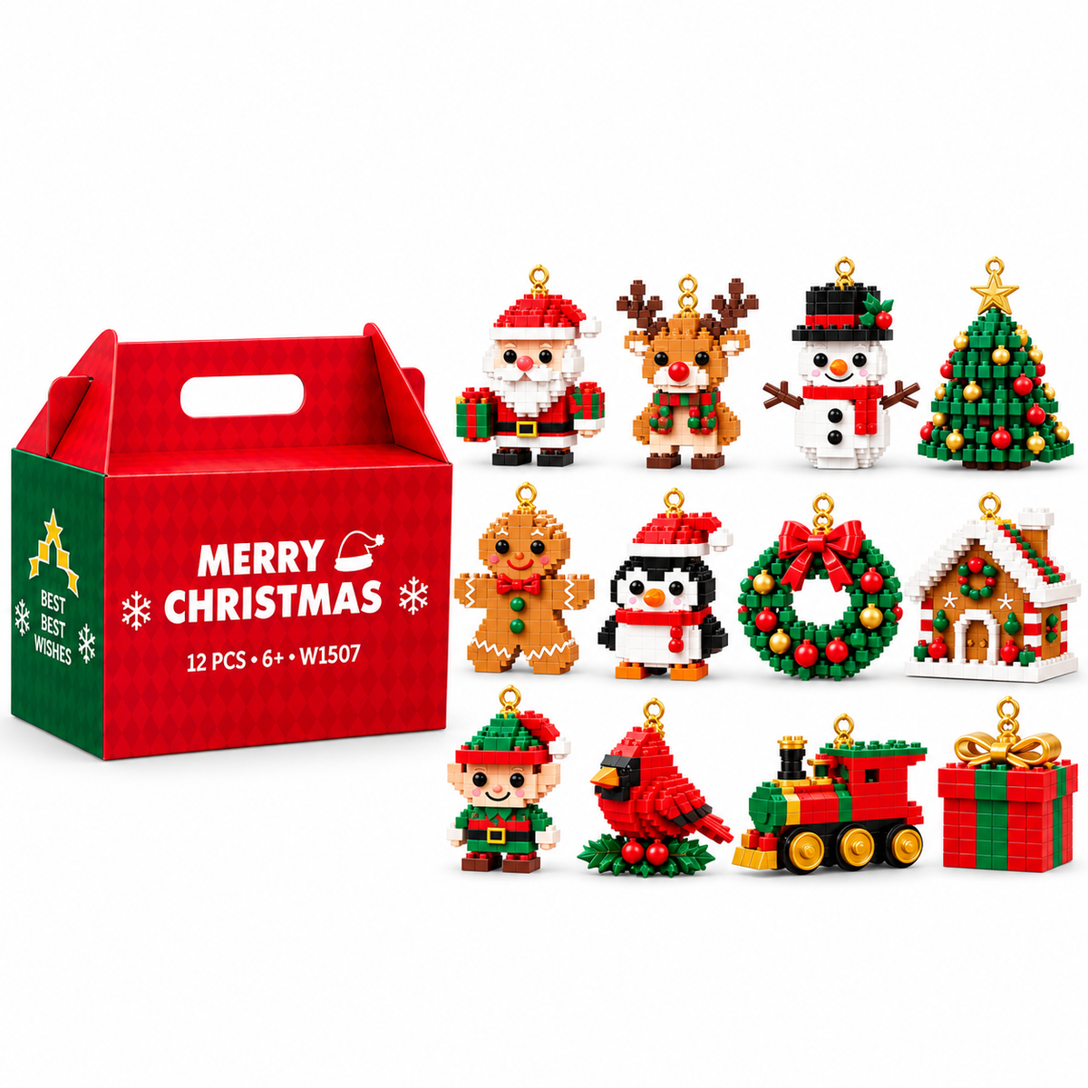 ⏳ Last day to save 49% – 🎄 12-Day Mini Christmas Ornament Advent Calendar | 12 unique festive buildable designs with hanging loops—perfect for decorating Christmas trees, wreaths, and holiday displays 🧱