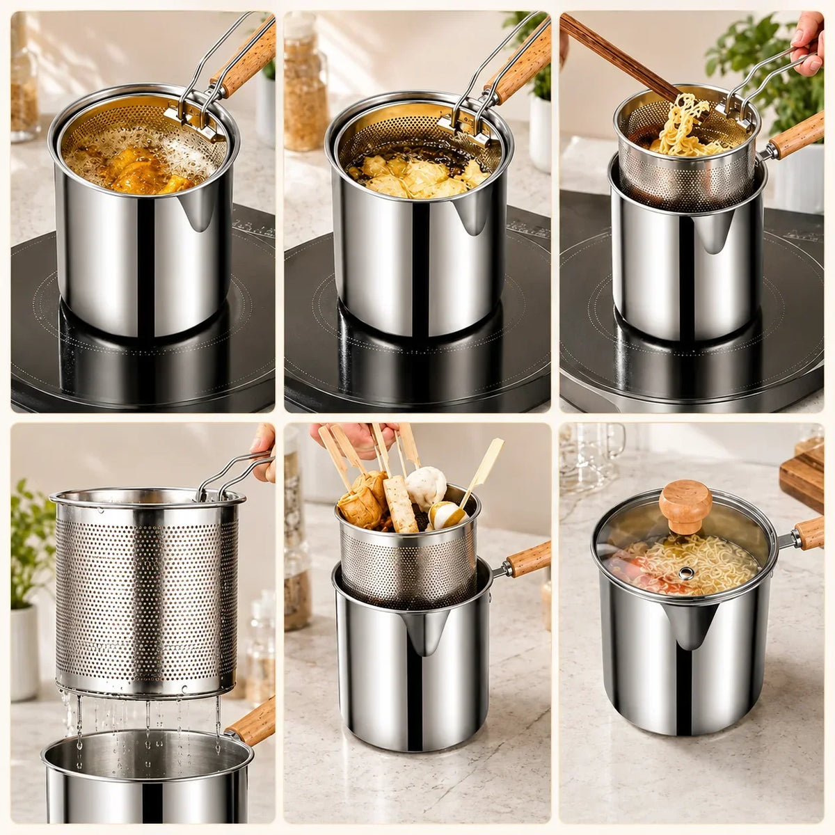 🍳 Oil‑Saving Deep Fry Pot, Stainless Steel Small Frying Pot with Strainer Basket & Food Clip