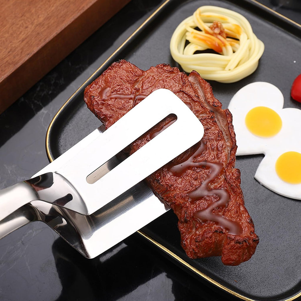 🍳👨‍🍳Buy One, Get One Free,Stainless Steel Grill Clamp Spatula, Anti‑Scald Extended Handle Spatula Tongs 🍳2PCS Makes Cooking Easier – One for Meat, One for Veg 🥩🥦