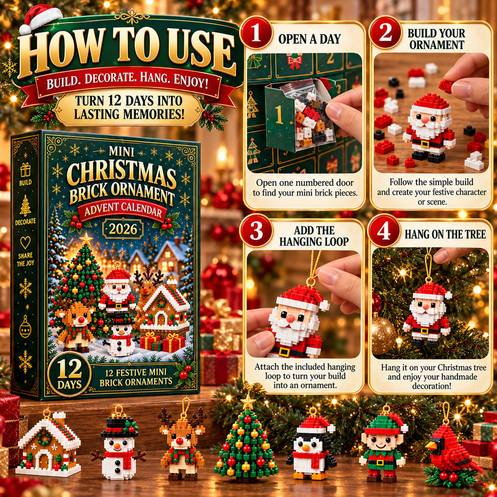 ⏳ Last day to save 49% – 🎄 12-Day Mini Christmas Ornament Advent Calendar | 12 unique festive buildable designs with hanging loops—perfect for decorating Christmas trees, wreaths, and holiday displays 🧱