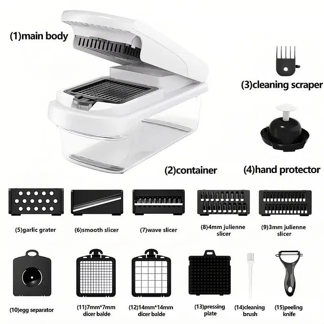 🥕🥕15-in-1 Vegetable Chopper | Multifunctional Food Cutter with Container