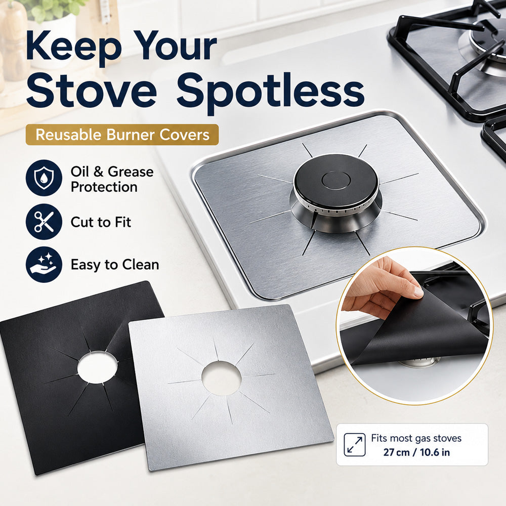 4-Piece Reusable Non-Stick Gas Stove Burner Covers – Heat-Resistant & Washable