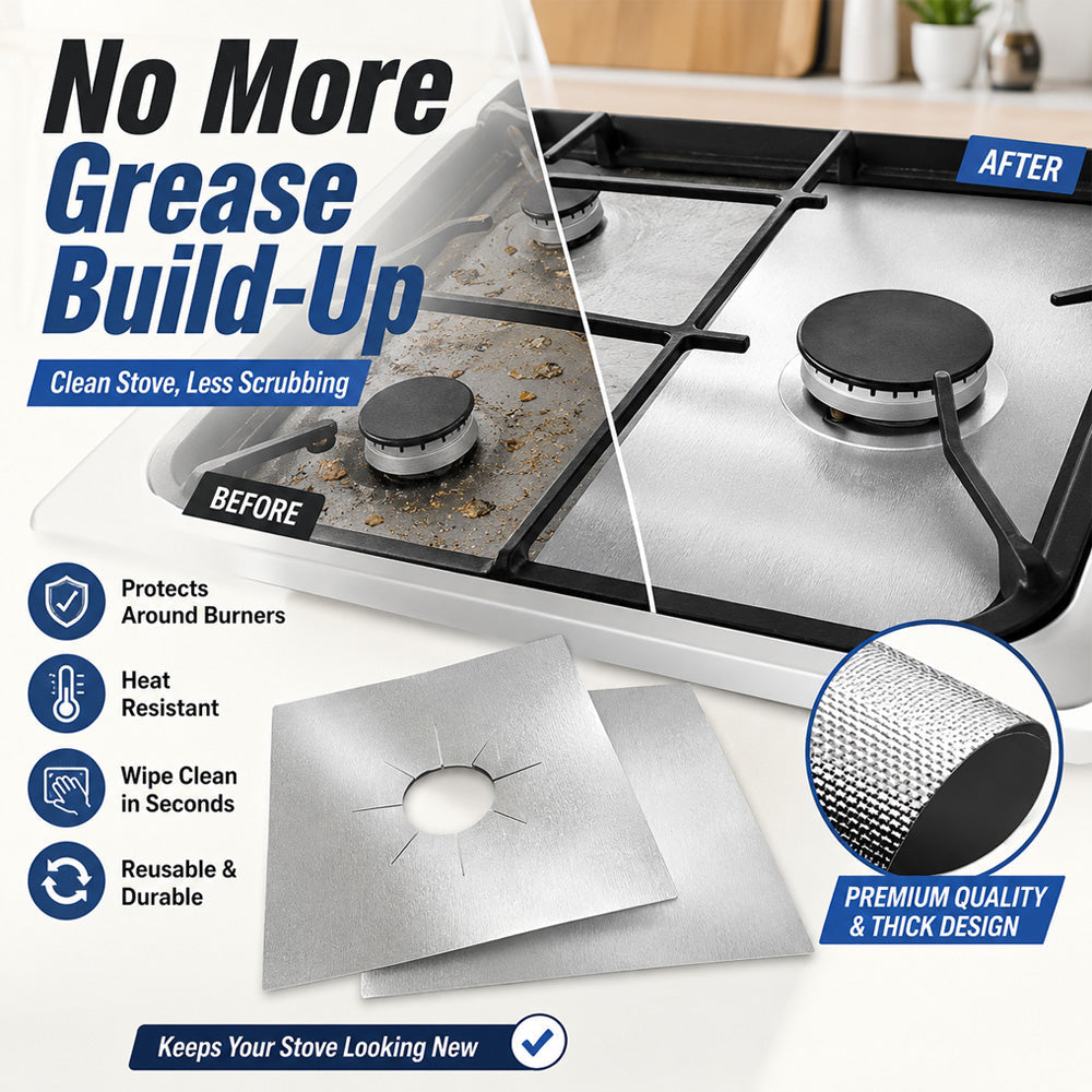 4-Piece Reusable Non-Stick Gas Stove Burner Covers – Heat-Resistant & Washable